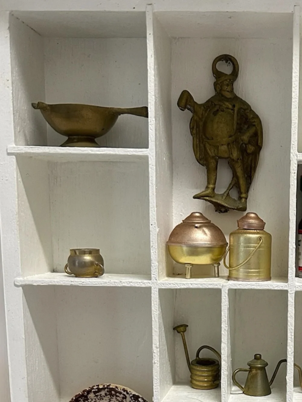 Vintage Curio Shelf Curated Miniature Trinket 32 Pcs Brass/ Ceramic Shadow Box
